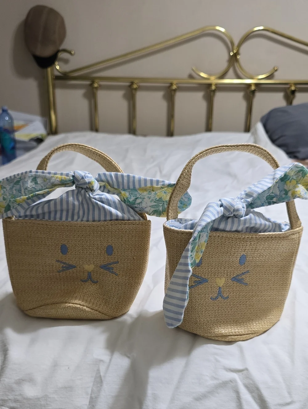 Kids Straw Bunny Tote Bag with Blue Trim. Two For The Price Of One!